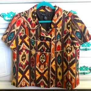 Ikat print button up top